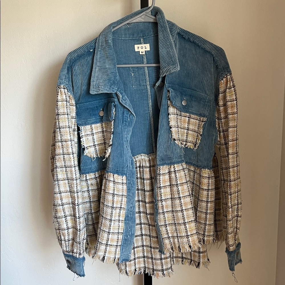 POL Tweed & Twill Blue Jacket Raw Edge - Picture 3 of 3